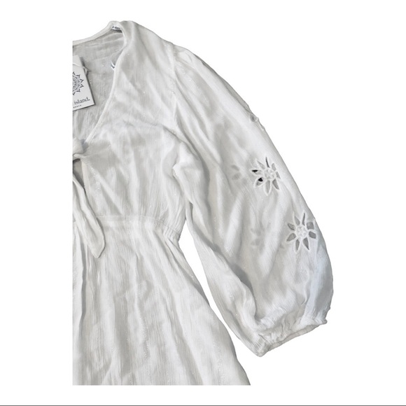 Blue island white front tie eyelet cutout sleeves coverup dress size XS new - Picture 11 of 16